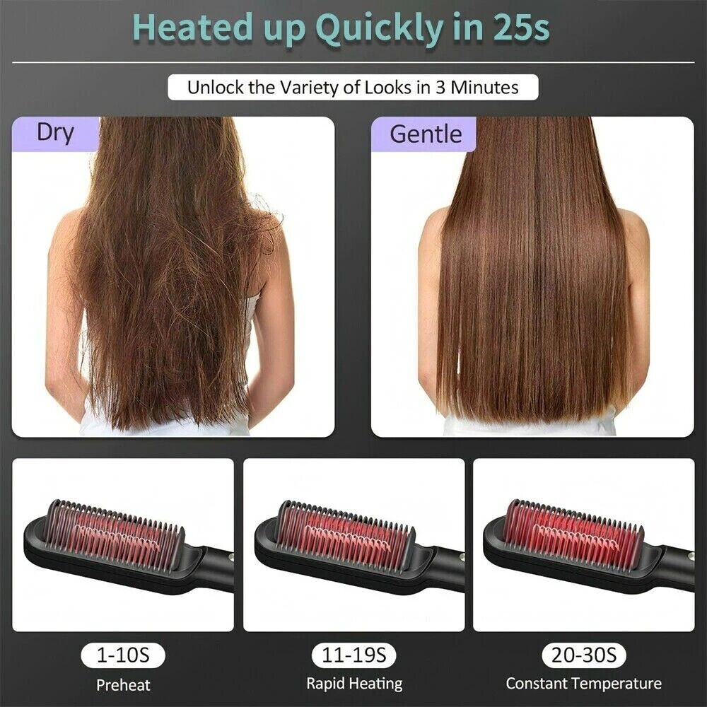 2-in-1 Hair Straightening Brush - Happily Living
