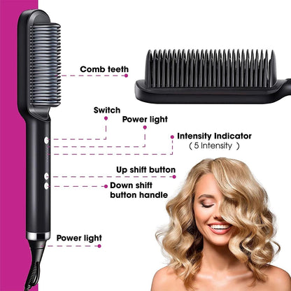 2-in-1 Hair Straightening Brush - Happily Living