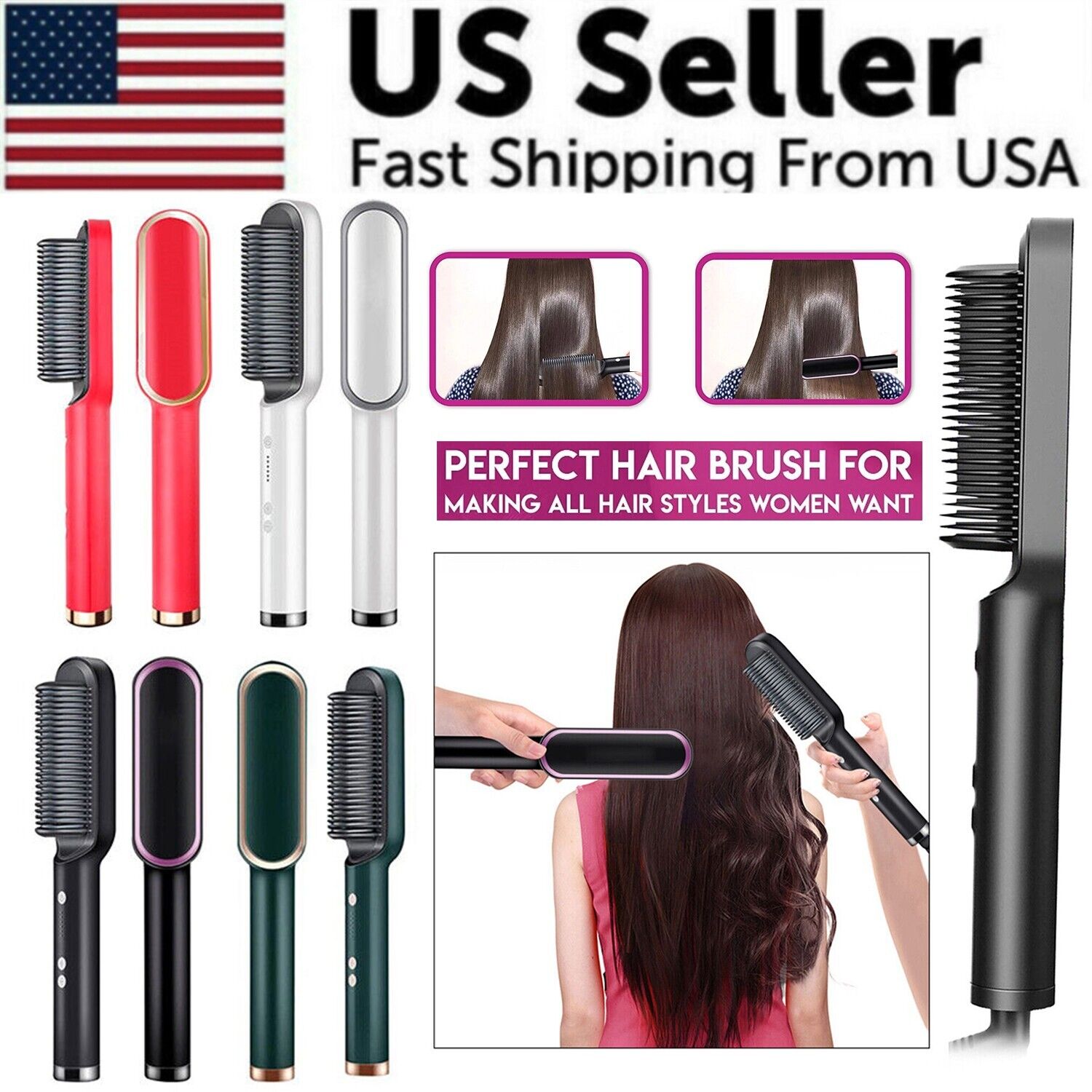 2-in-1 Hair Straightening Brush - Happily Living