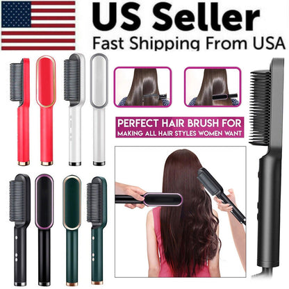 2-in-1 Hair Straightening Brush - Happily Living