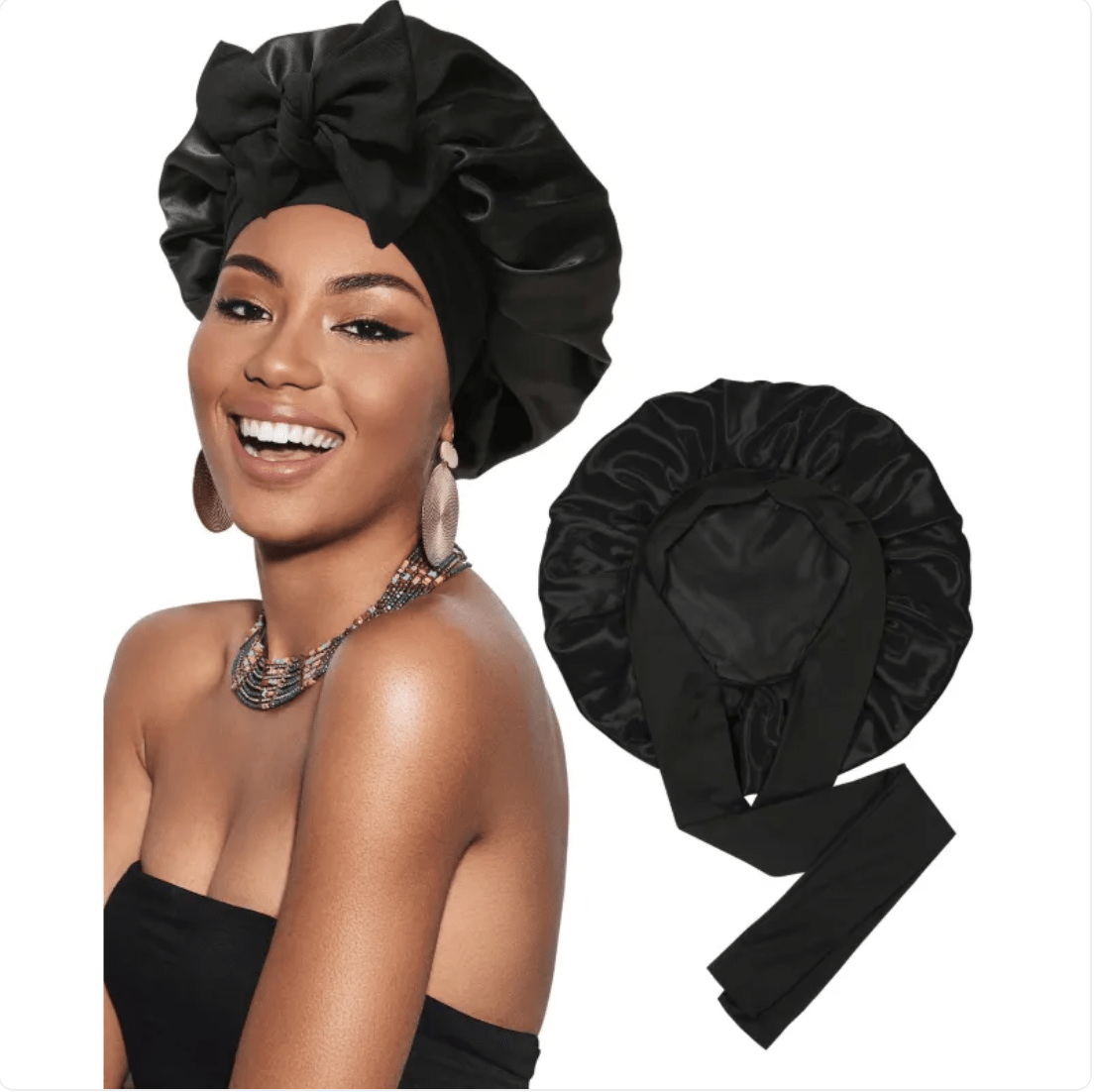 Double-Layer Bow Wide-Brimmed Hair Care Hat - Happily Living