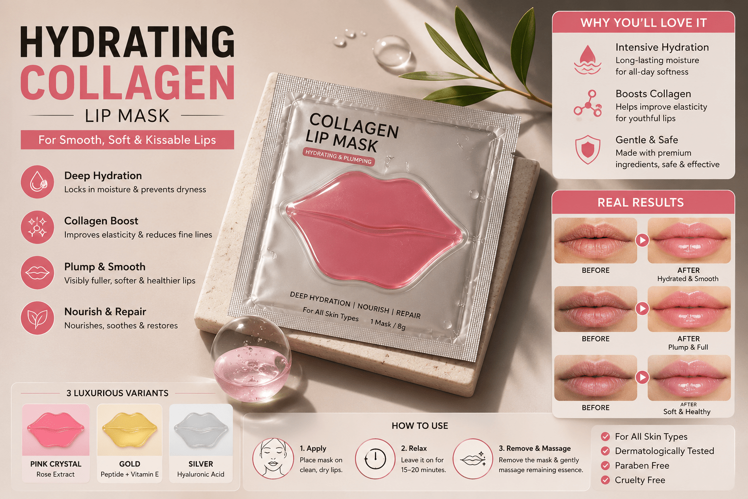 Hydrating Collagen Lip Mask for Smooth Lips - Happily Living
