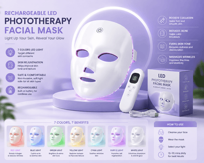 Rechargeable LED Phototherapy Facial Mask - Happily Living