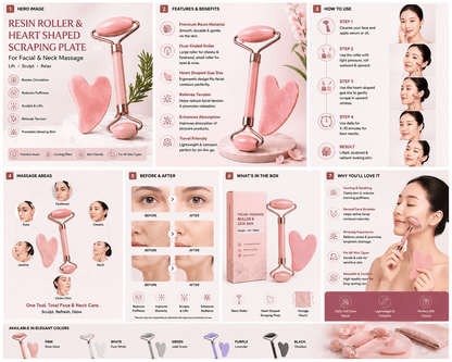 Resin Roller & Heart Shaped Scraping Plate for Facial & Neck Massage - Happily Living