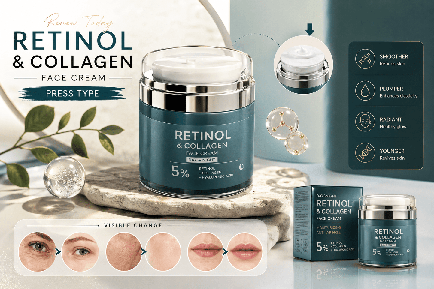 Retinol Collagen Face Cream - Press Type - Happily Living