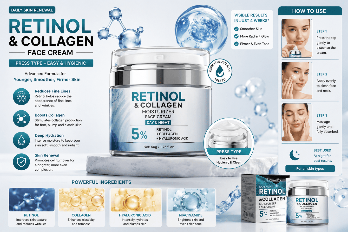Retinol Collagen Face Cream - Press Type - Happily Living