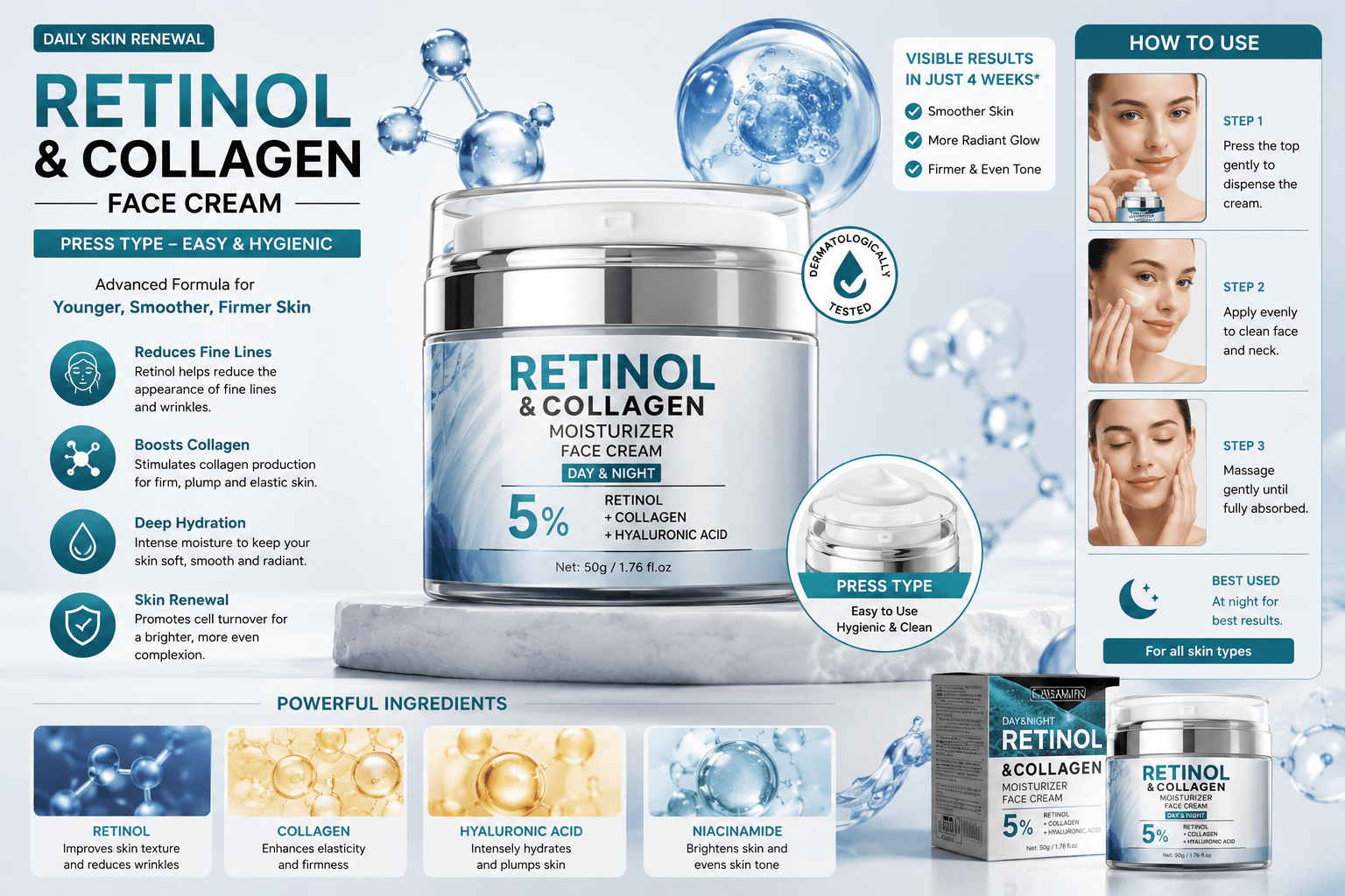 Retinol Collagen Face Cream - Press Type - Happily Living